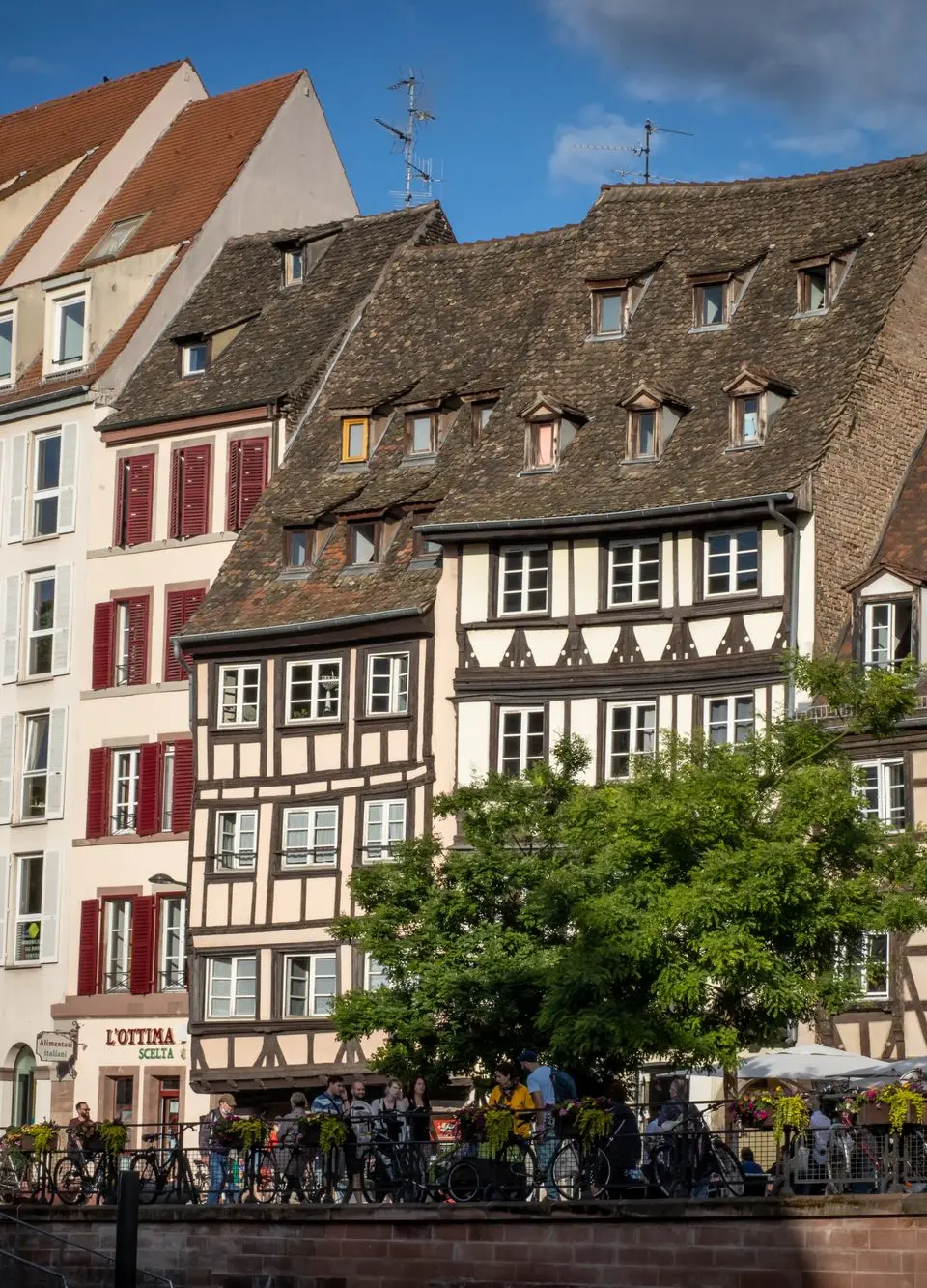 Picturesque view of traditional half-timbered buildings in Strasbourg, showcasing historic architecture.