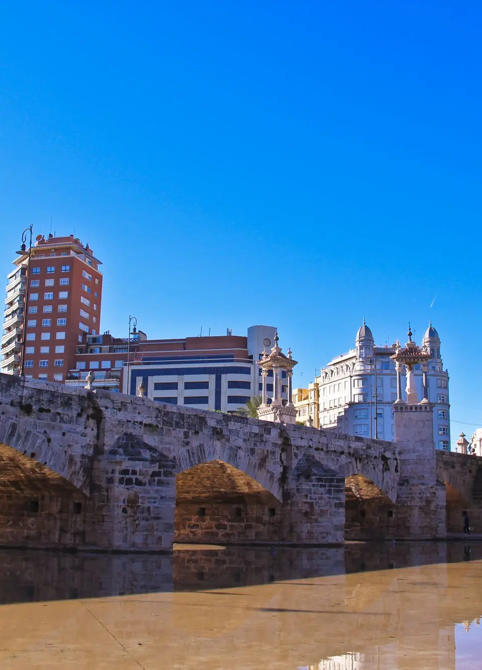 Scenic view of Pont de la Mar bridge and urban architecture in Valencia, Spain.